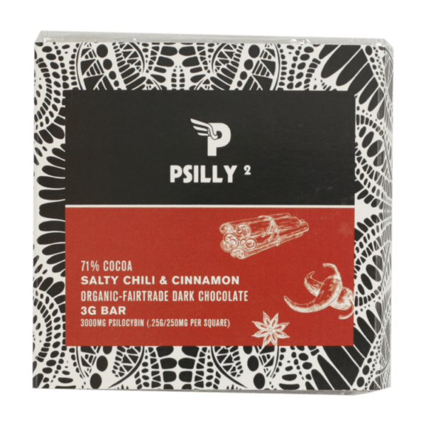 Psilly – Dark Chocolate Bar – Salty Chili & Cinnamon | Pink Joint Canada