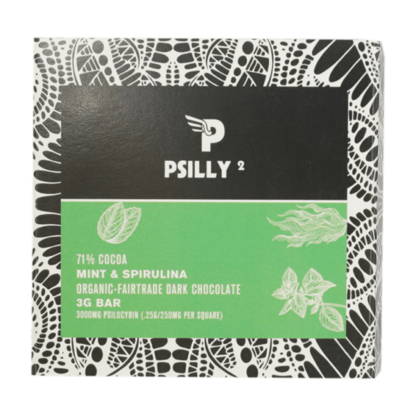 Psilly – Dark Chocolate Bar – Mint & Spirulina | Pink Joint Canada