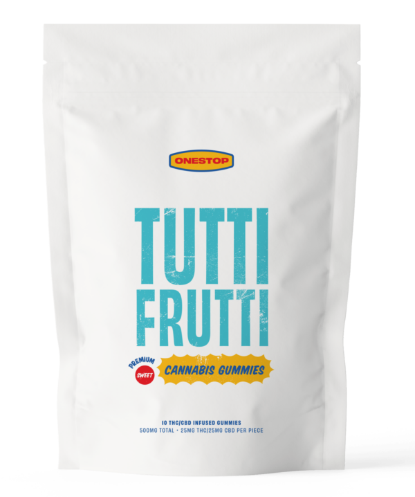 OneStop – Tutti Frutti 1:1 Gummies – 250mg THC / 250mg CBD | Pink Joint Canada
